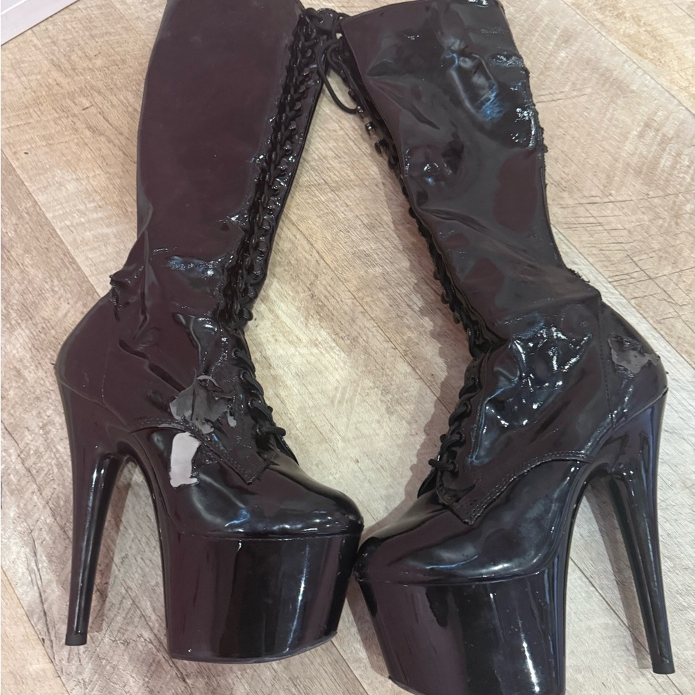Pleaser Glossy Black Platform Boots
